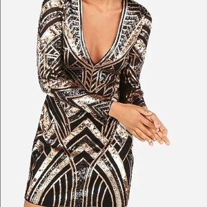 Express Sequined Deep V Cocktail Dress